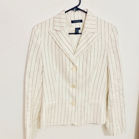 Lauren Ralph Lauren Jackets & Blazers - Lauren Ralph Lauren Cream Striped Linen Blazer 8